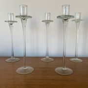 Set of 5 tulip candle holders in clear molded glass vintage decoration