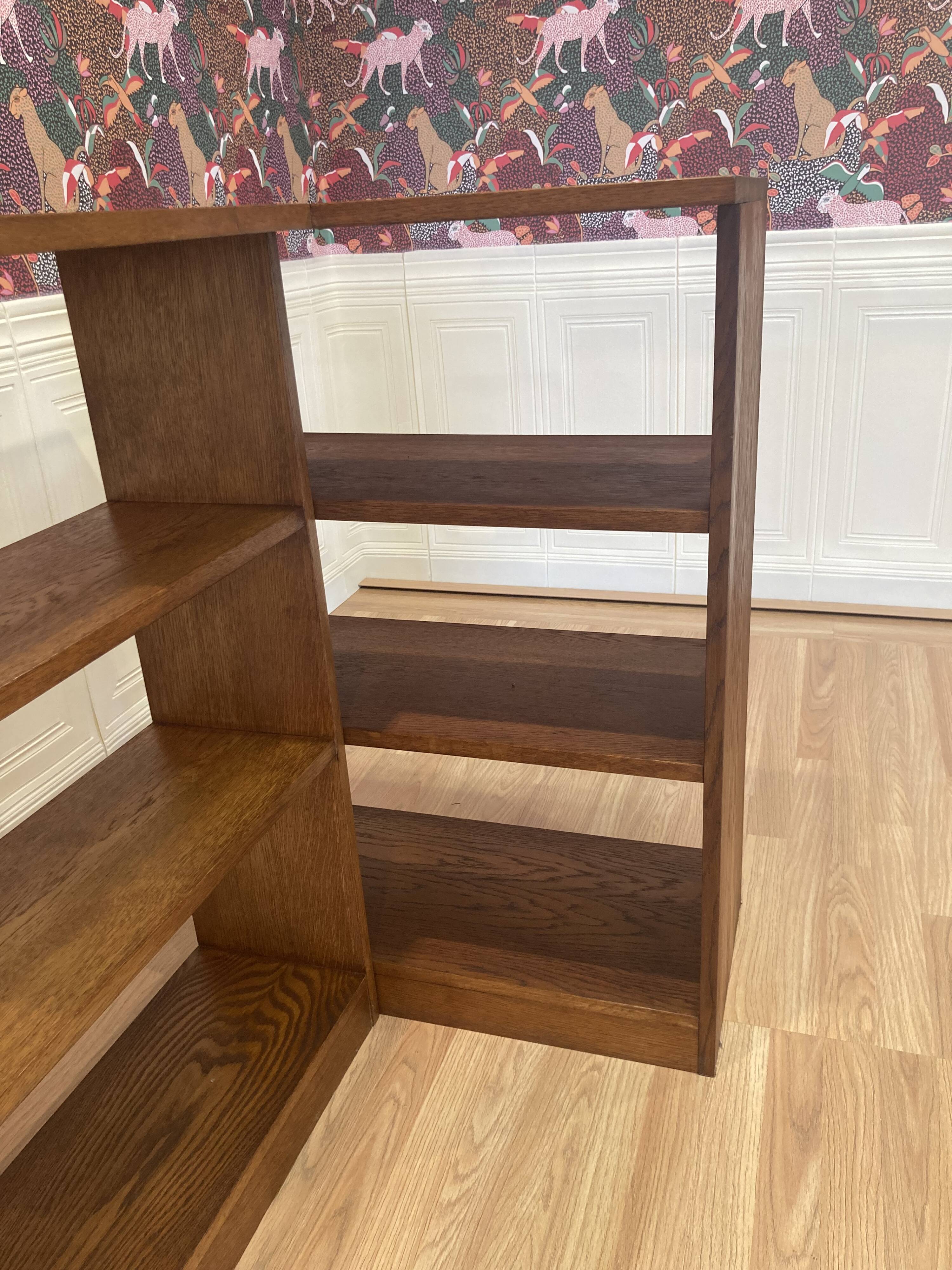 Large oak corner bookcase, 1950s design.