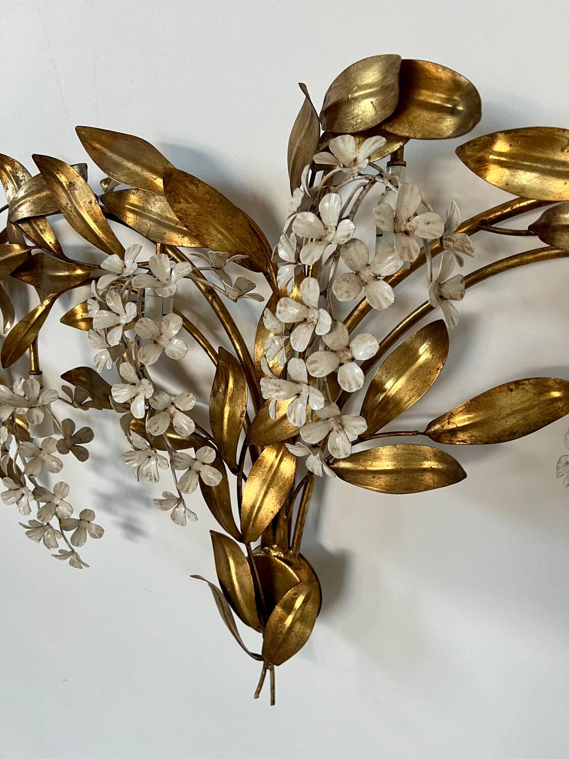 Old and large golden wall lamp Hans Kögl design from the 60s clusters of flowers