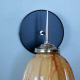Old globe wall lamp in gilded Clichy glass and vintage chromed metal
