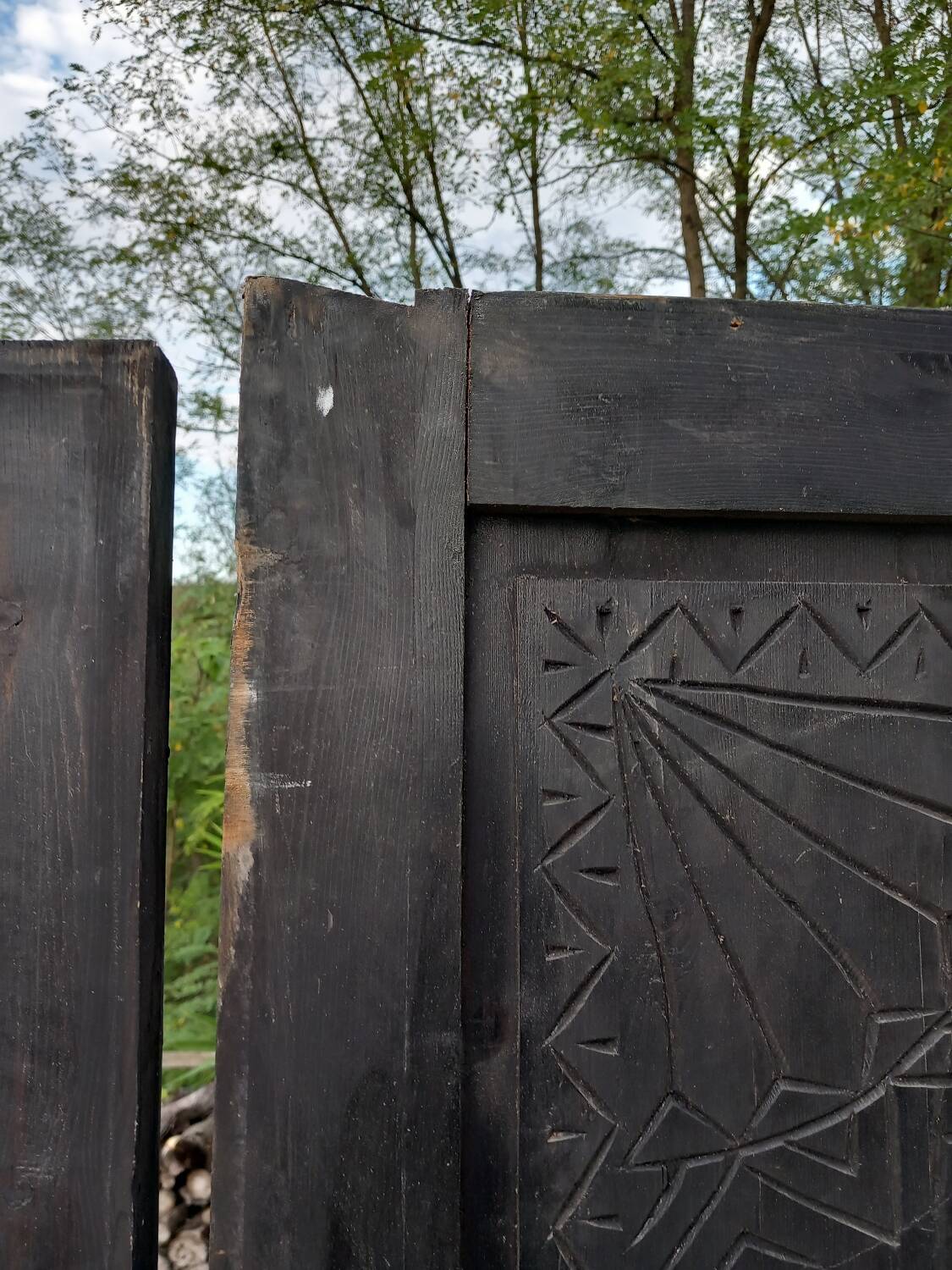 3 large carved wooden panels/doors