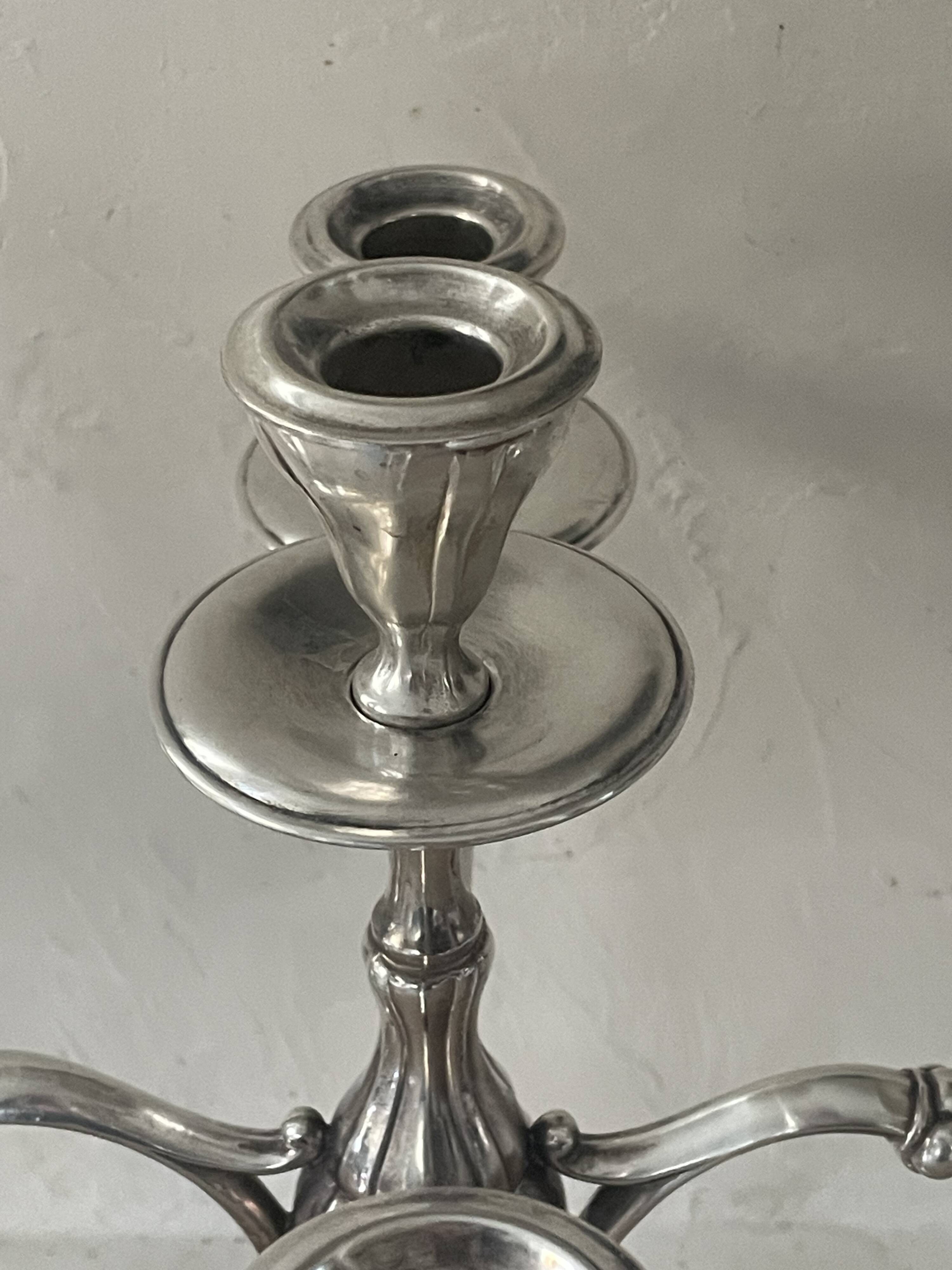 Vintage Orbisa 5-branch chandelier in silver-plated metal, Alpaca base.