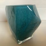 Vase Pentagone bleu et doré pâte de verre