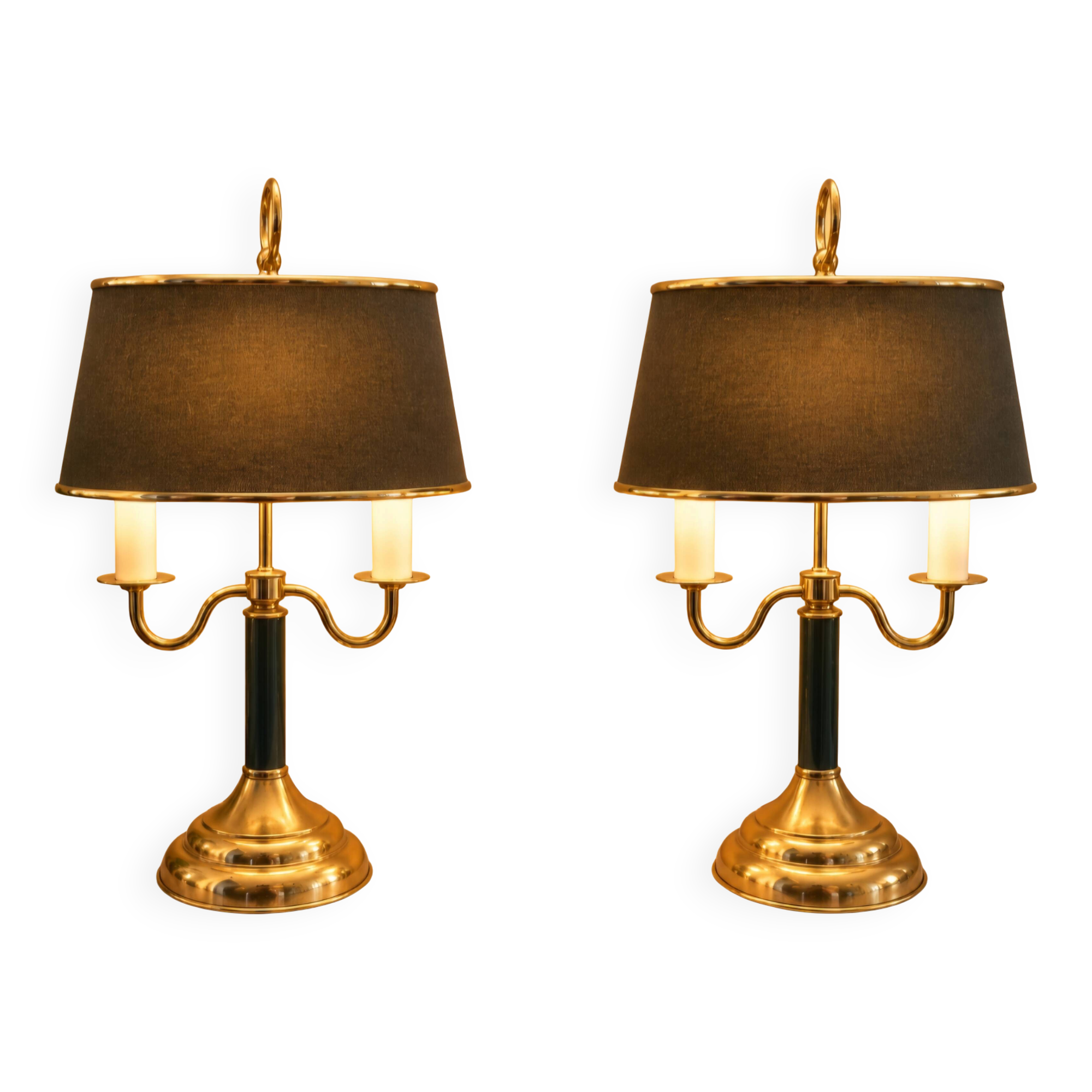 Pair of bouillotte lamps in Empire/Directoire style - brass & Empire green
