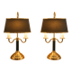 Pair of bouillotte lamps in Empire/Directoire style - brass & Empire green