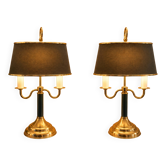 Paire de lampes bouillottes style Empire/Directoire - laiton & vert Empire