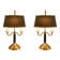 Pair of bouillotte lamps in Empire/Directoire style - brass & Empire green