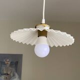 Vintage pleated white opaline glass lampshade.