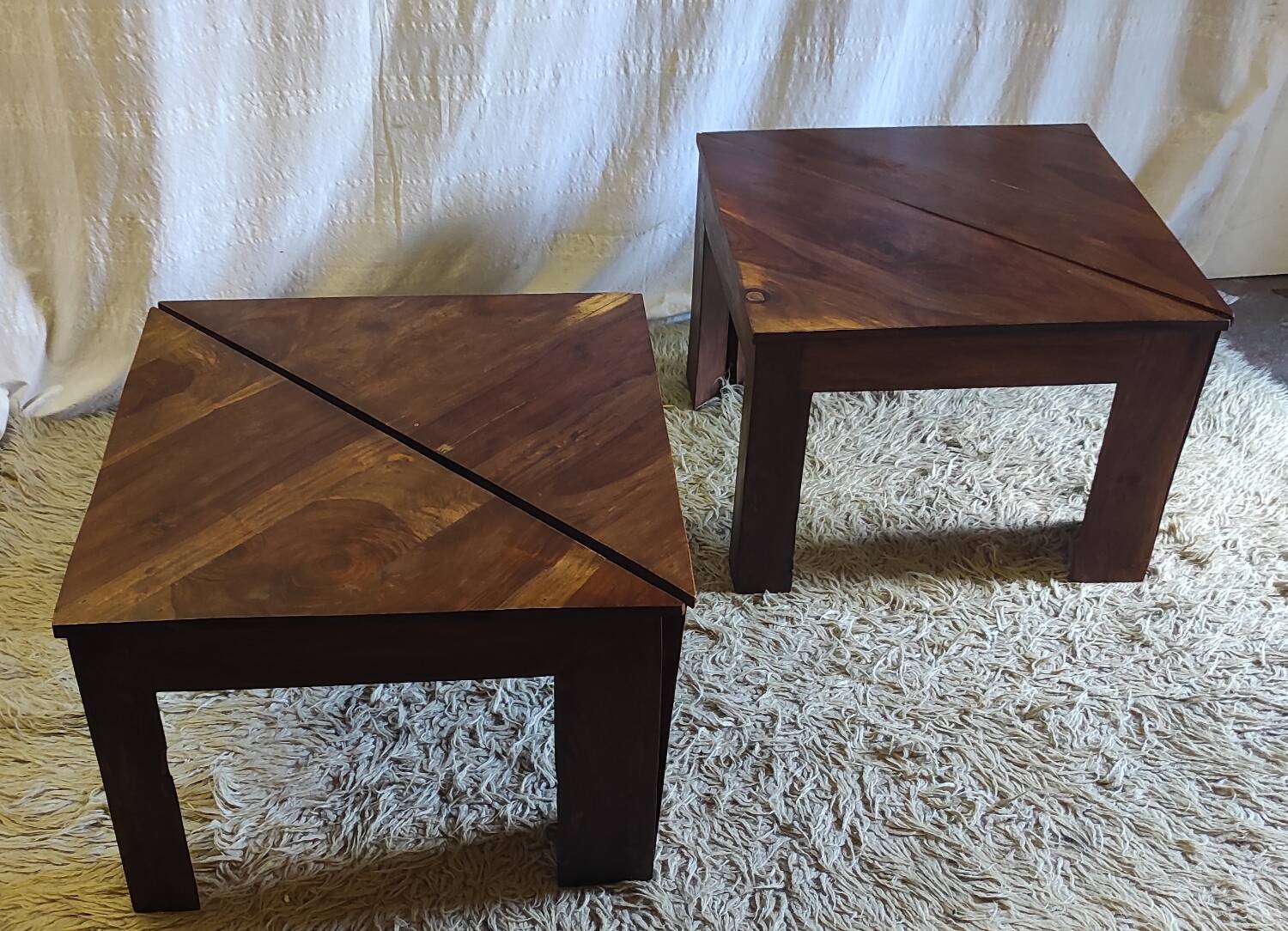 Triangular solid wood coffee table