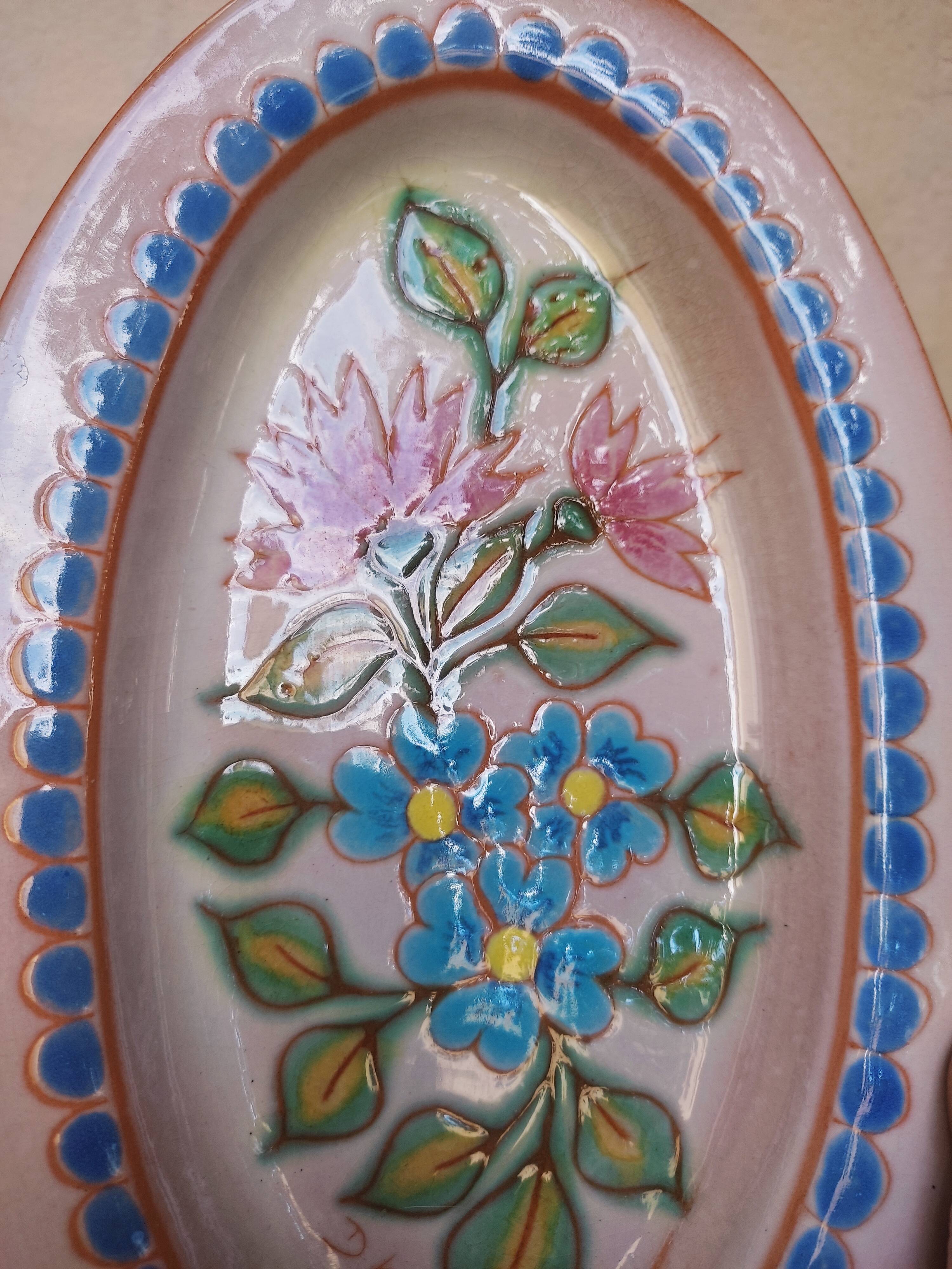 Oval ceramic dish Signed