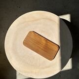 Trio of rounded rectangular trays or cups in monoxyl teak L:35