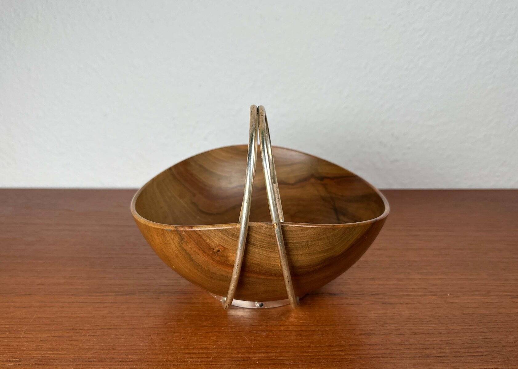 Mid-Century Modern Teak and Silver Plated Metal Bowl from Grasoli, Italy, 1960s