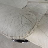 Leolux armchair, swivel chair with white leather upholstery, 1960s