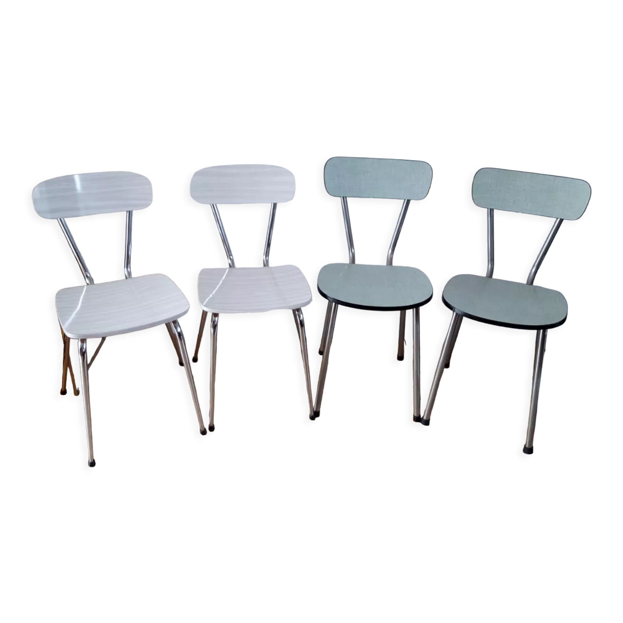 Set of 4 chairs in formica blaches and water green 70s