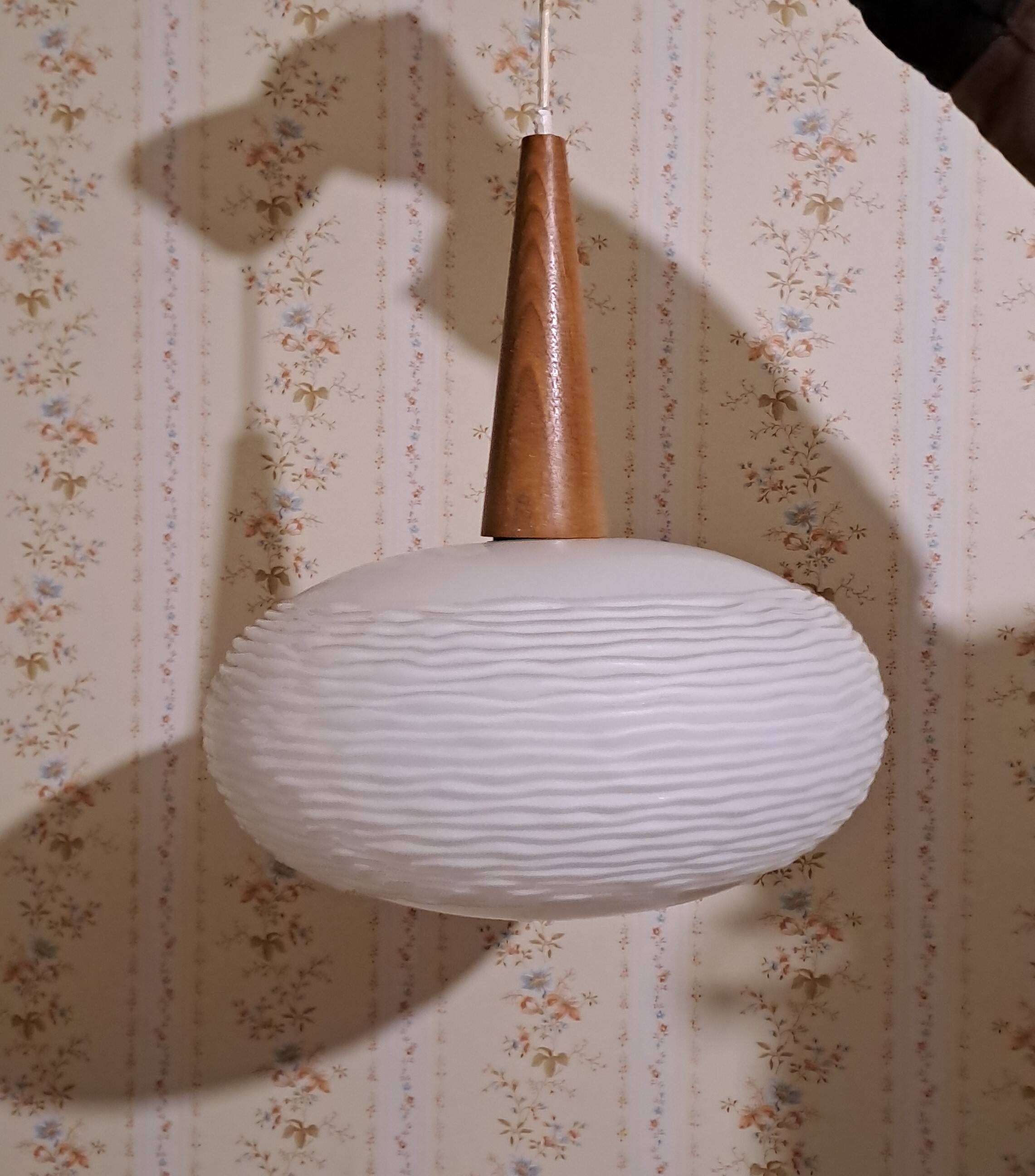 Suspension chandelier ceiling light frosted glass scandinavian France 1960 pop