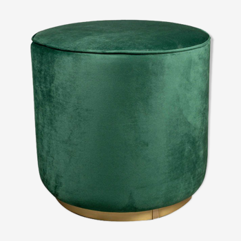 Pouf rond en velours vert Vérone avec base en laiton