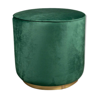 Pouf rond en velours vert Vérone avec base en laiton