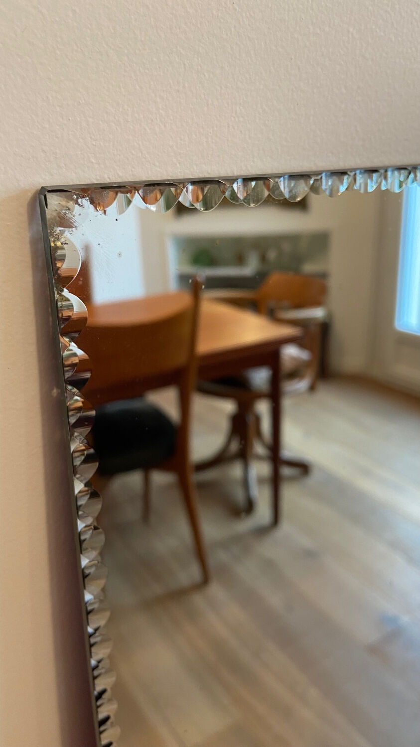 Beveled mirror in festoon 123x51 cm from the 60s