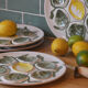 Set of 4 Belon earthenware oyster plates – 25 cm – yellow & green