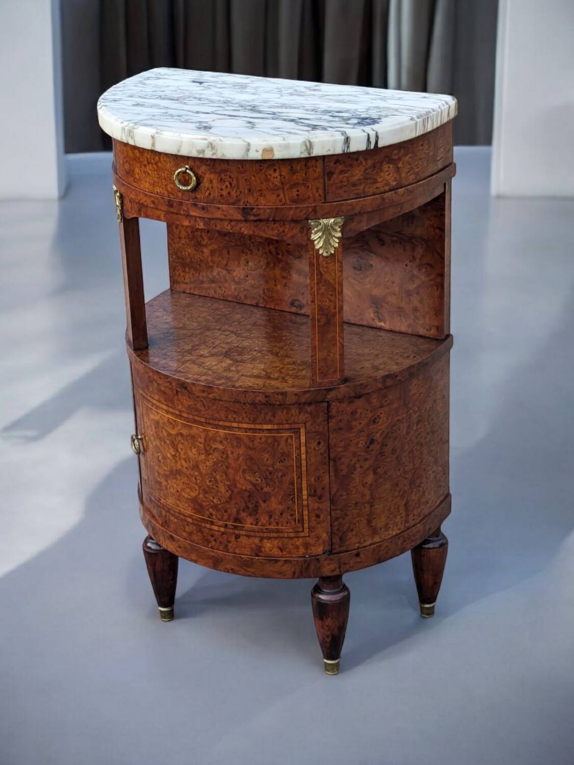 Antique Louis XVI style half-moon bedside table, occasional furniture