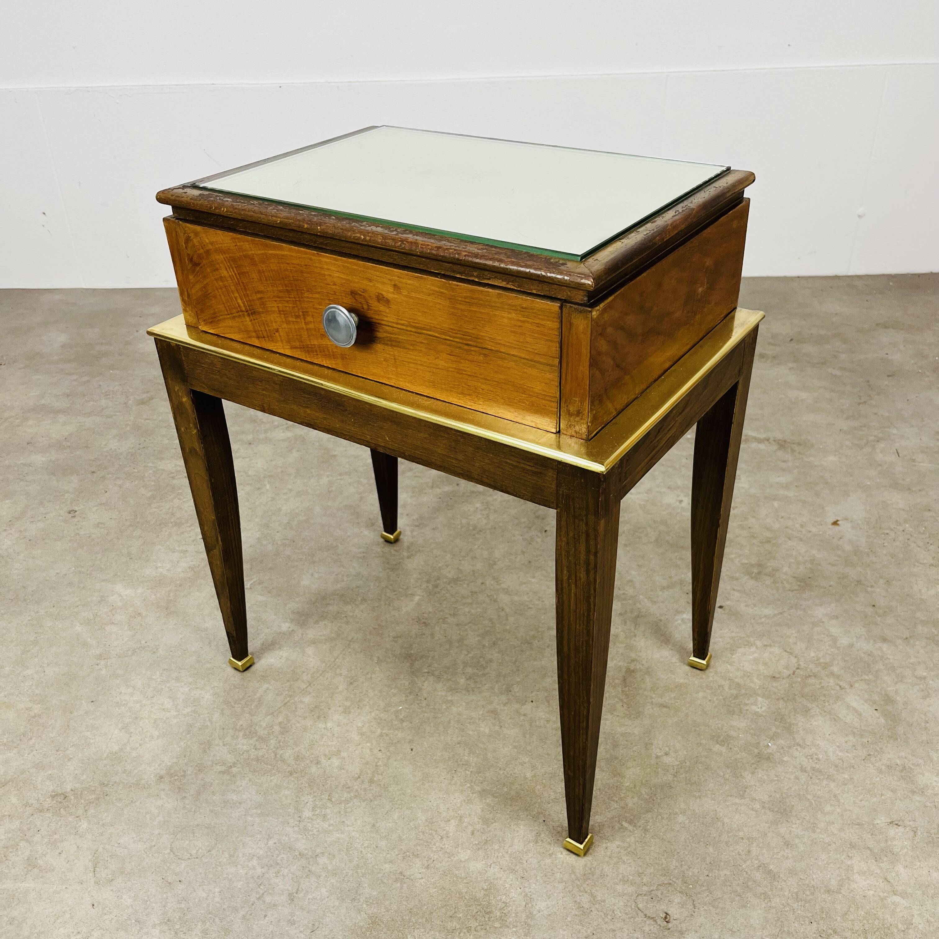Art Deco mirror and brass bedside table