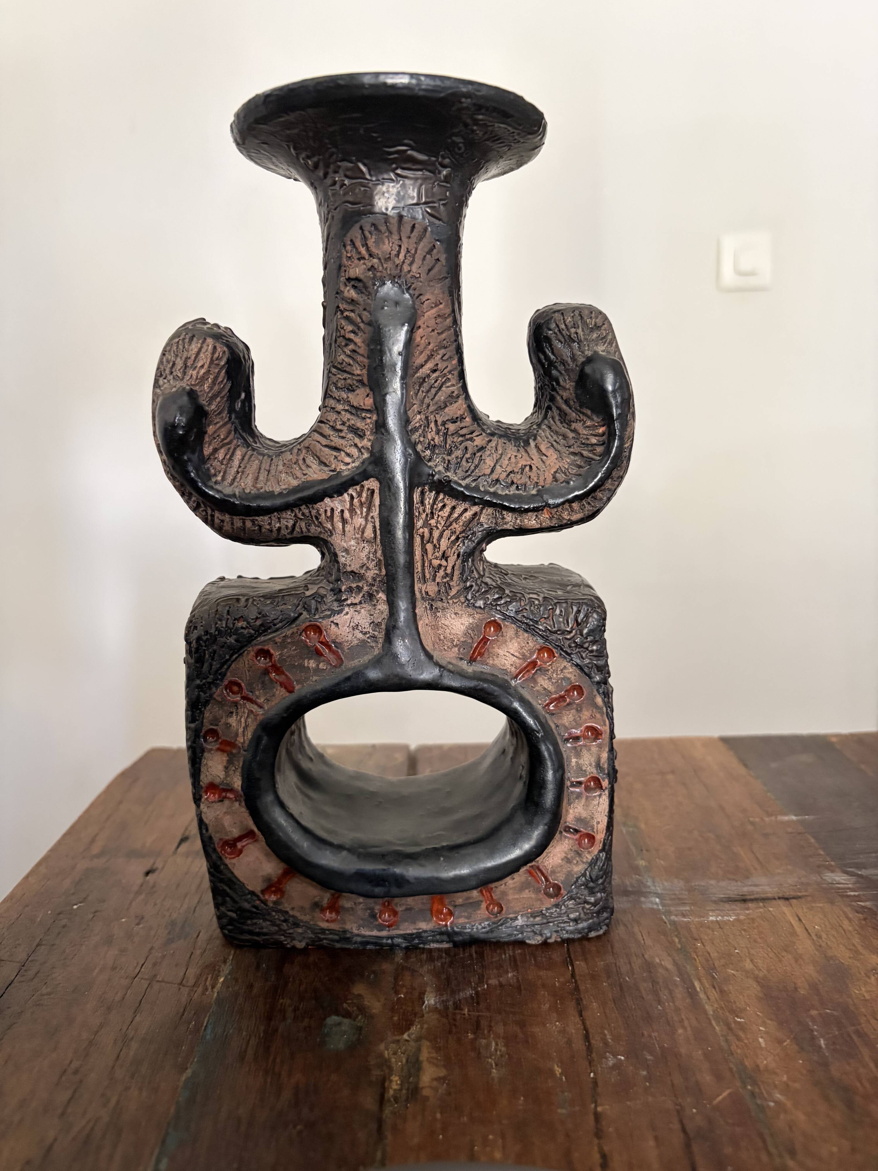 Brutalist sculptural candlestick attributed to Elisabeth Vandeweghe - 70s