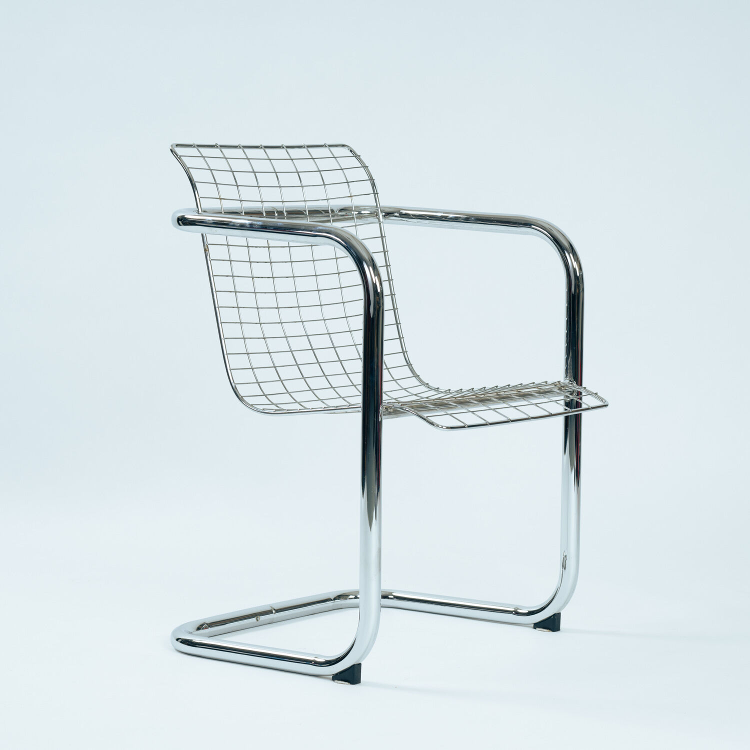 set of 4 Italian Wire Chairs, Chrome & Metallic Thread, 1974