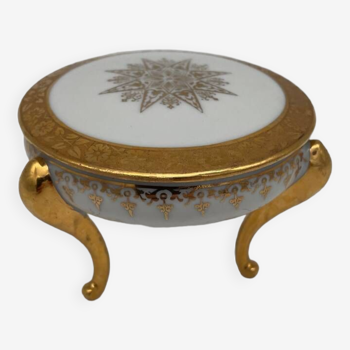 White and gold tripod Limoges porcelain box