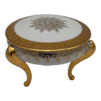 Boîte en porcelaine de Limoges tripode blanc et doré