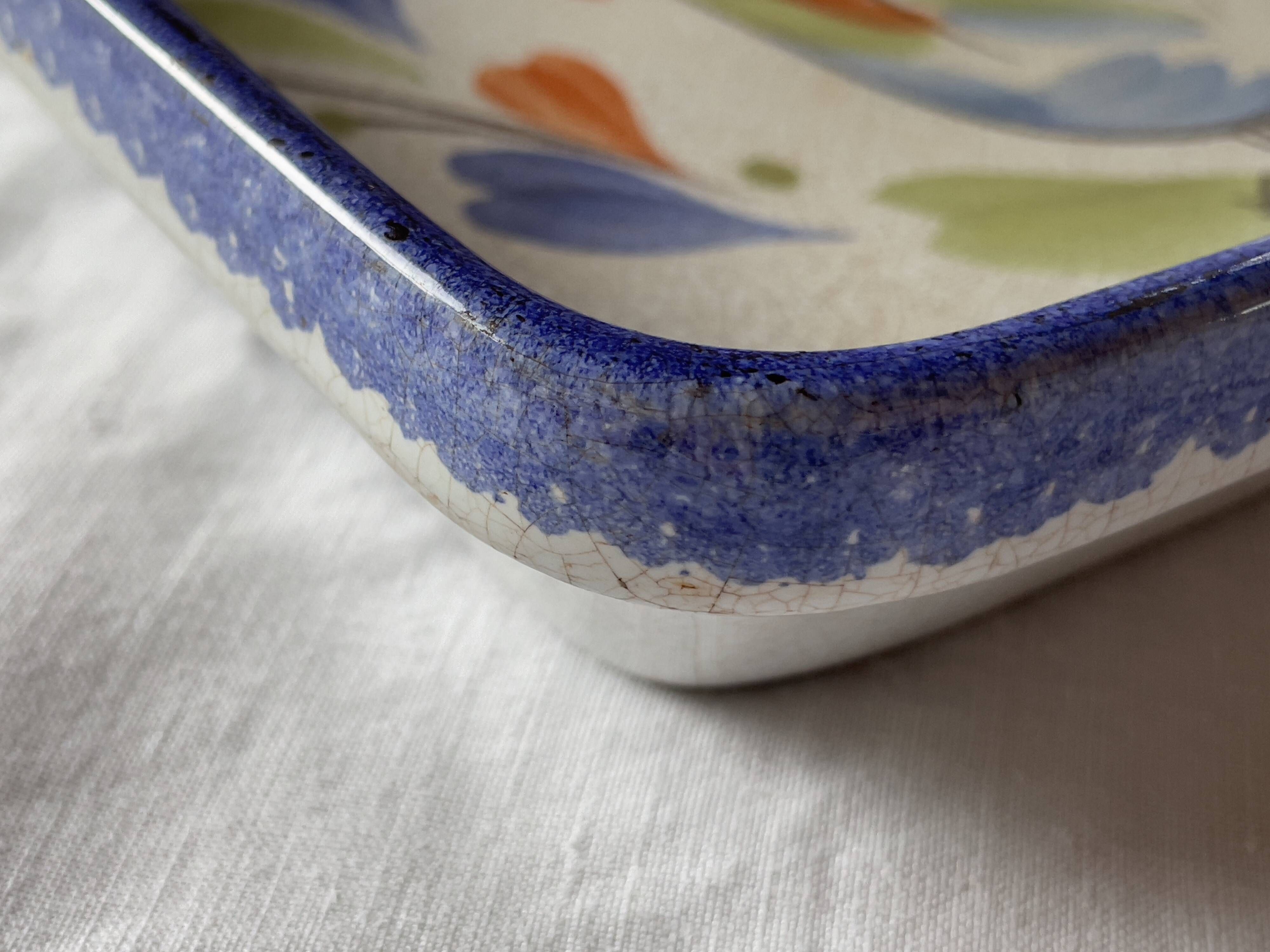 Antique and rare emile henry oven dish with hb henriot quimper decoration 1950