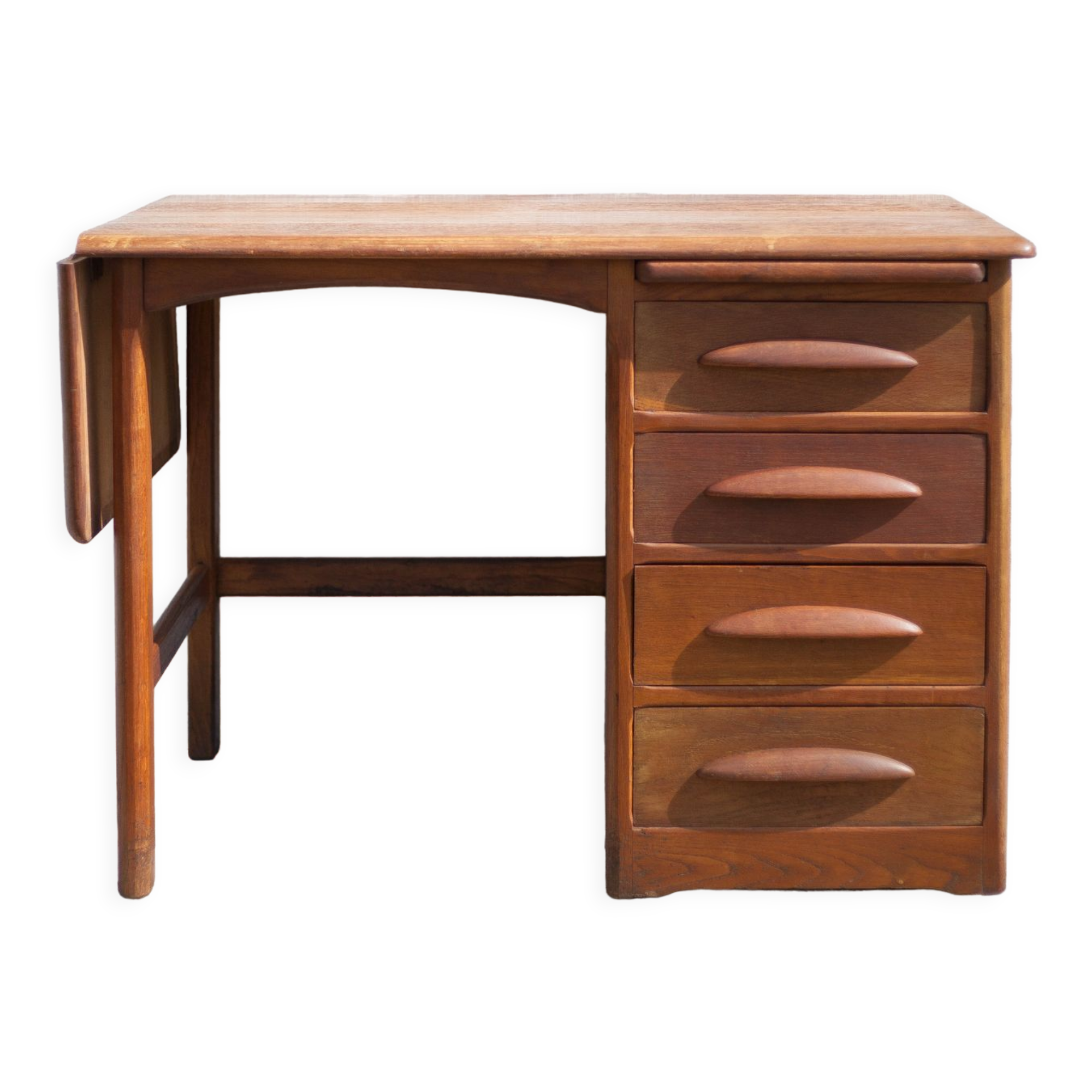 American wood desk, desk with drawers and folding extension, 50s
