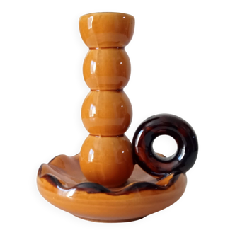 Vintage hand-held candlestick in glazed ceramic