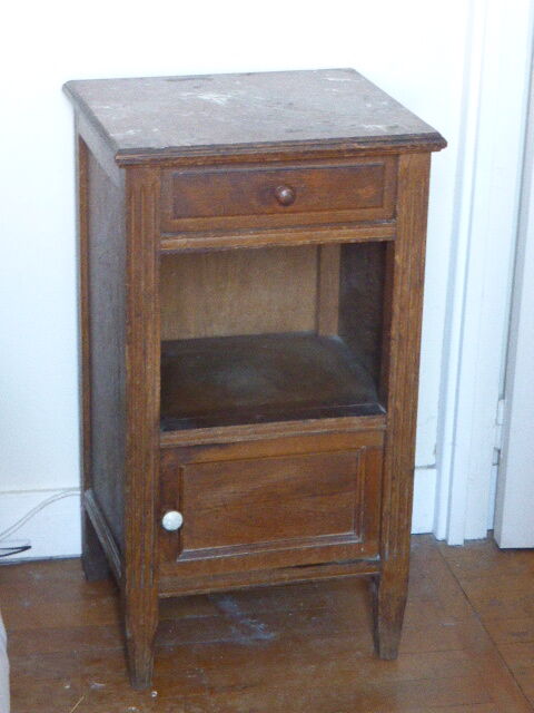 Nightstand wood and pink marble, art deco