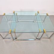 T53 Coffee and Side Tables in Brass and Glass by Peter Ghyczy, 1970s, Set of 3