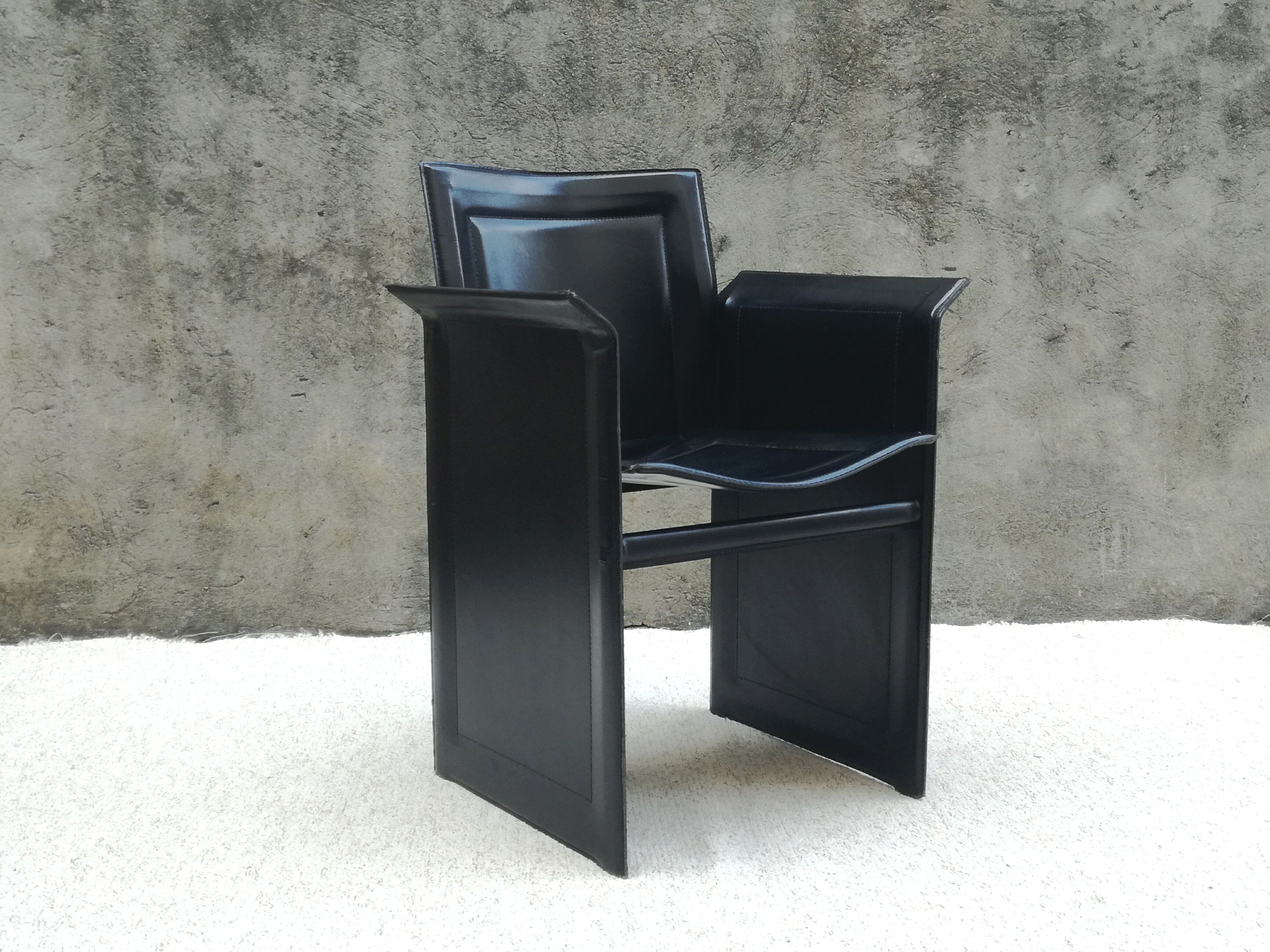 Tito Agnoli Italian black leather design chair