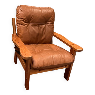 Fauteuil pin des années 70 de chalet