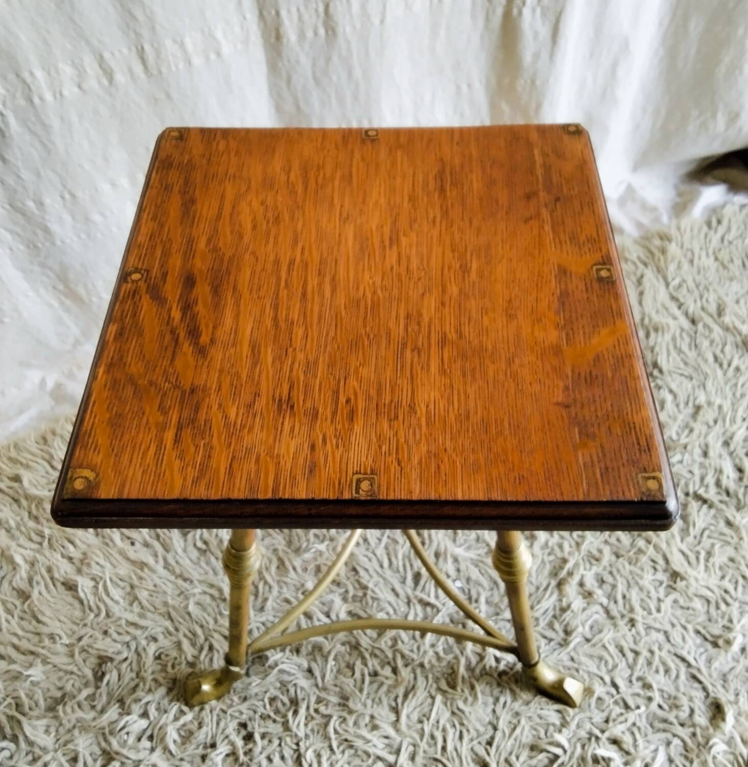 English side table in brass and solid wood - late 19th century
