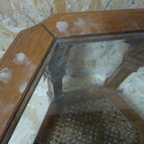 Hexagonal glass wood coffee table