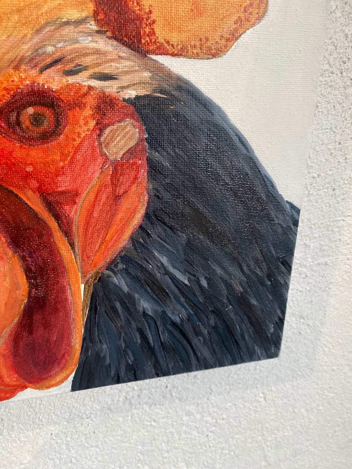 Rooster painting,  oil on canvas / 29 cm