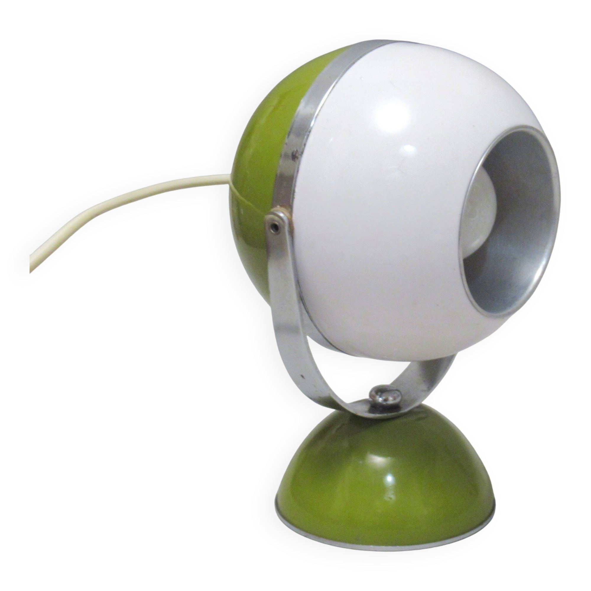 Lampe boule italienne blanc et kaki années 70