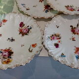 Set of 5 small flowered plates in Limoges porcelain
