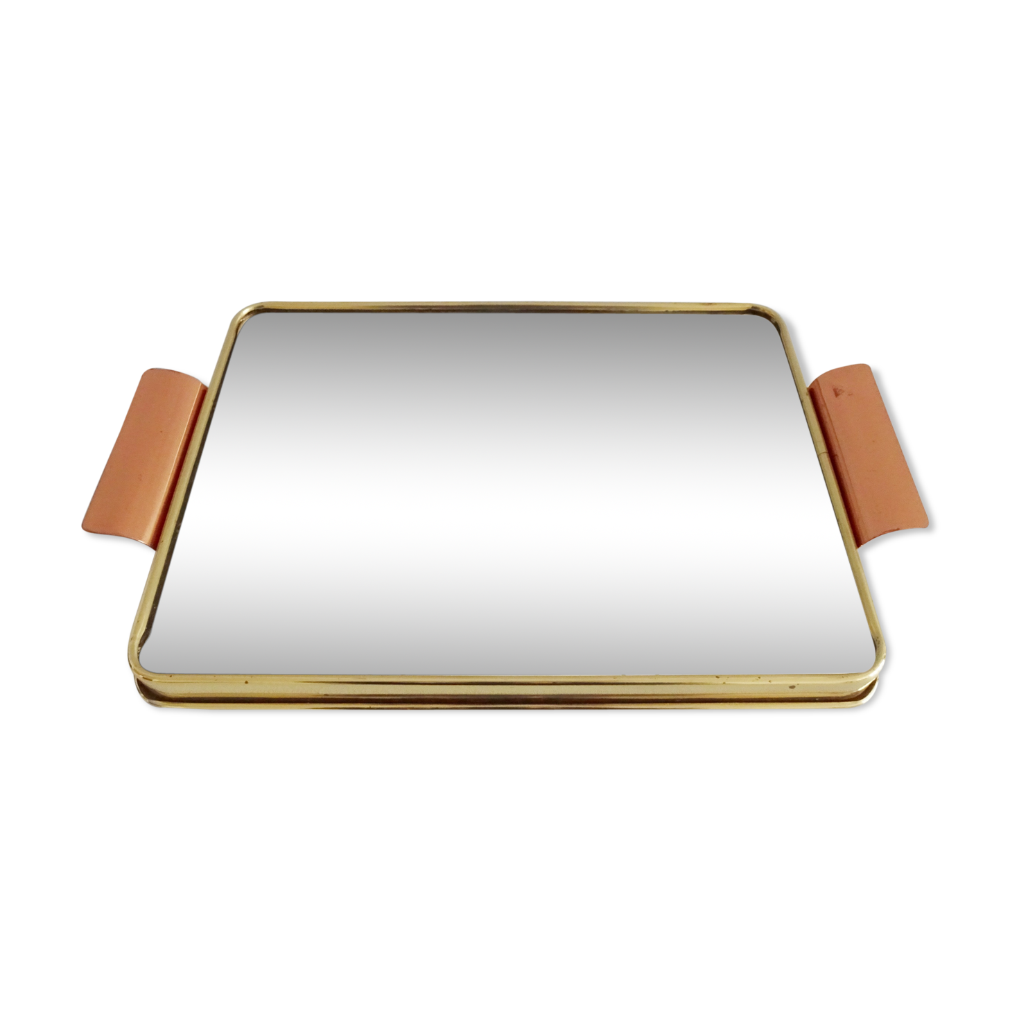 Mirror tray with diamond pattern made of brass and copper, 50