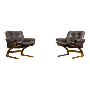 Fauteuils en cuir brun