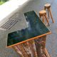 Brutalist wooden bar cabinet with 2 stools