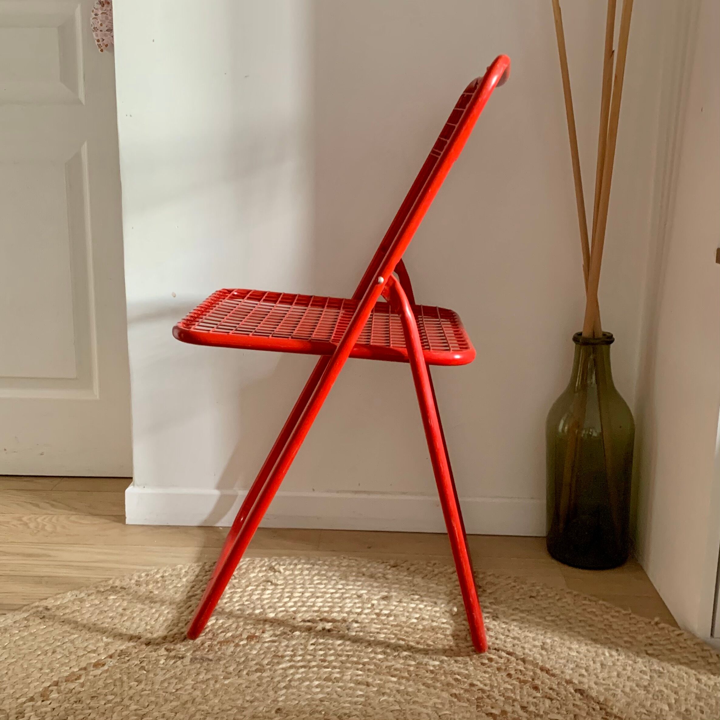 Red folding chair mesh metal