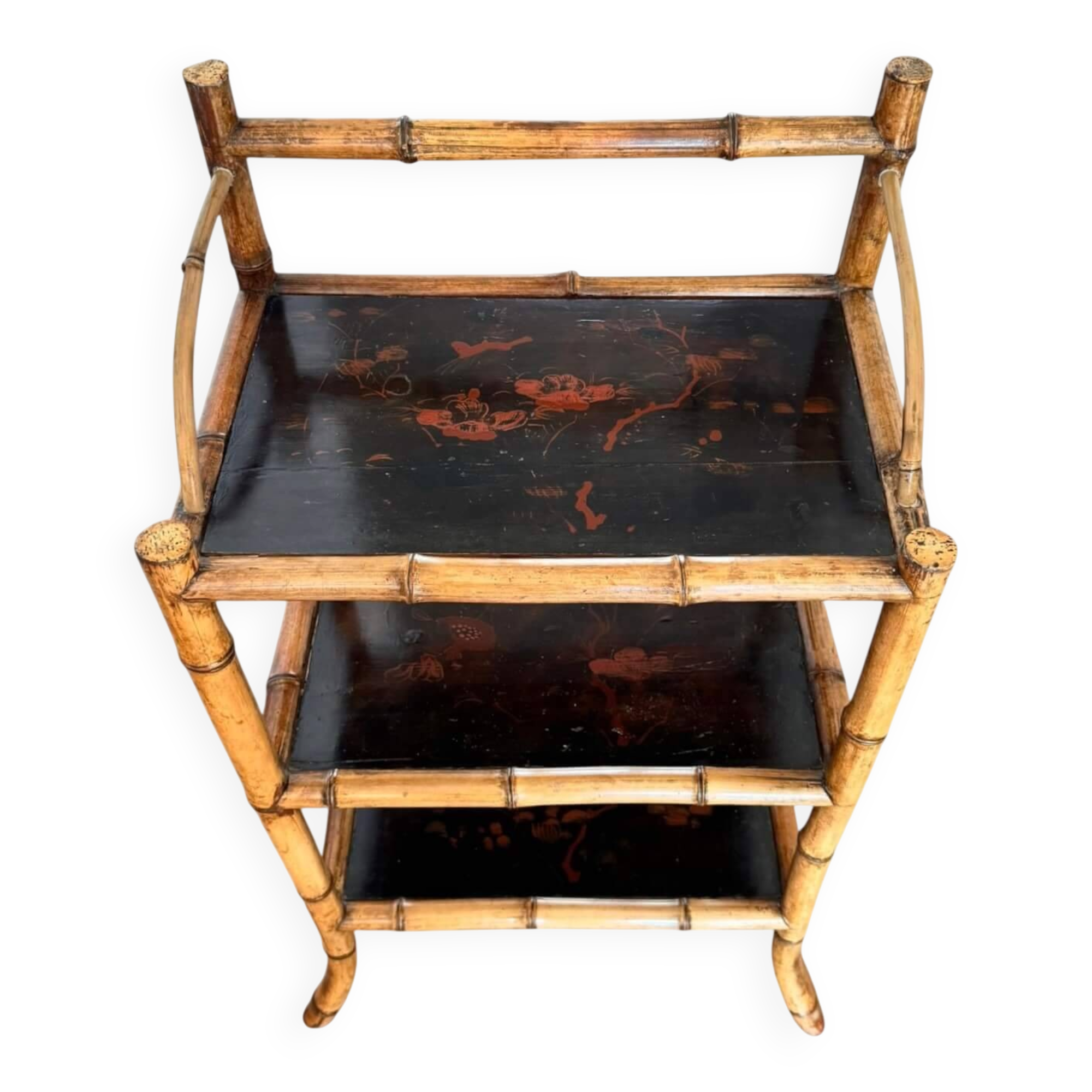 Étagère sur pied en laque du Japon et bambou, époque 1900