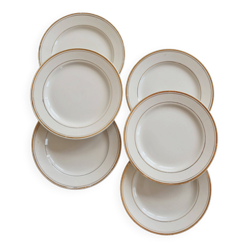 6 vintage dessert plates porcelain Lunéville - Gold trim