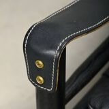 Arne Norell Sirocco Safari Lounge Chair in Black Leather and Stained Ash