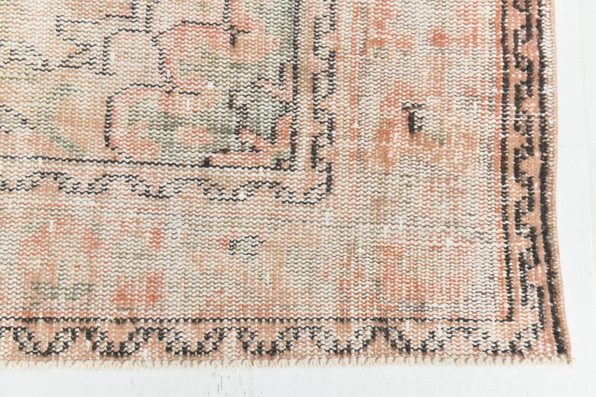 Blush Pink Muted Turkish Vintage Handmade Wool Carpet Rug, 191x316 Cm