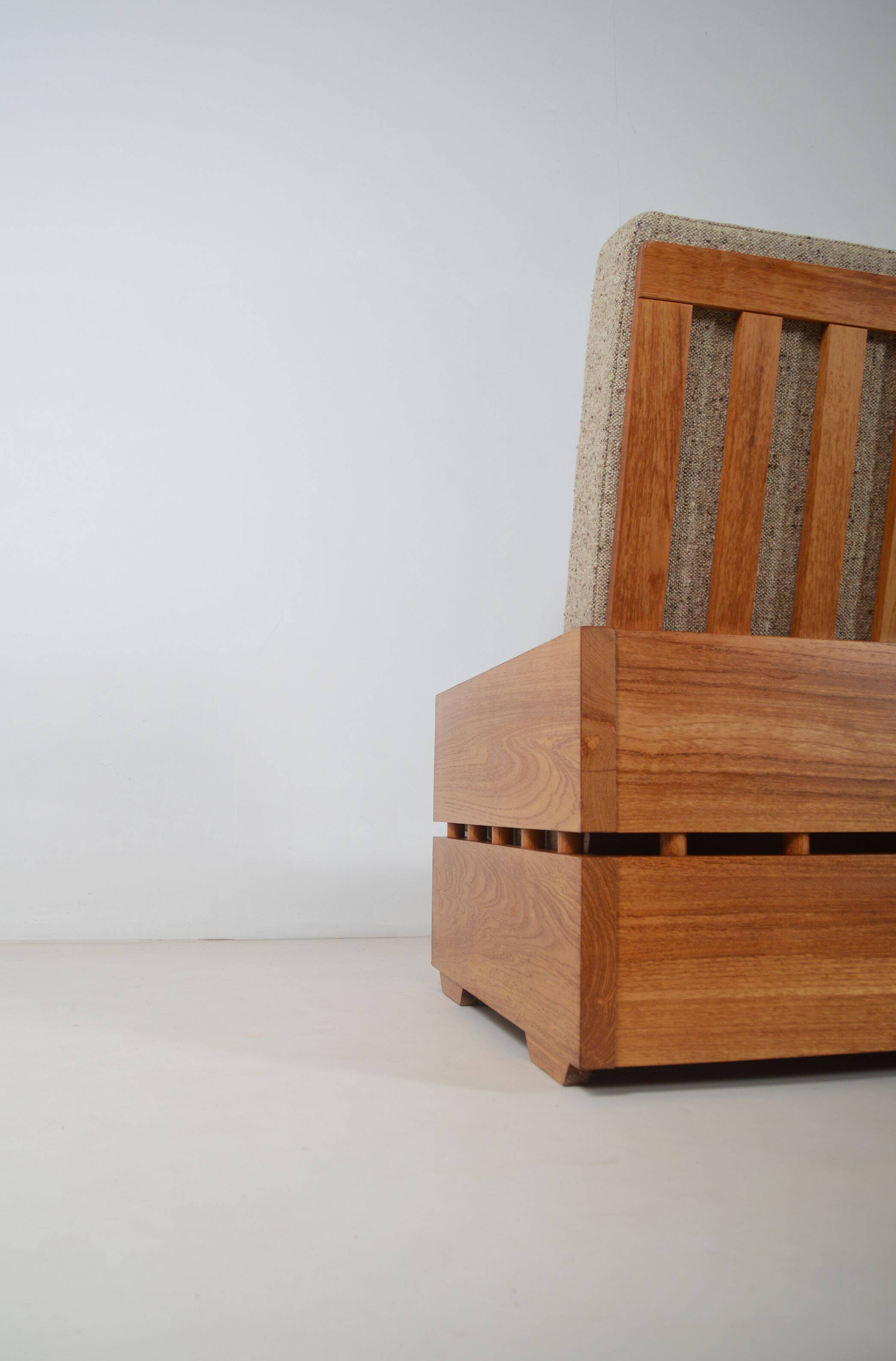 Set of Brutalist armchairs in solid wood, 1970s